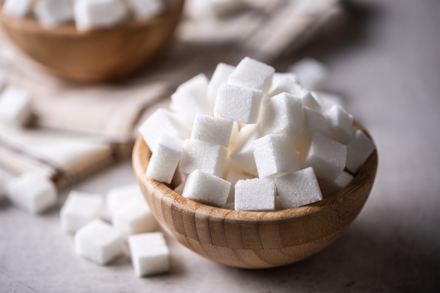 Sugar blocks in a bowl.